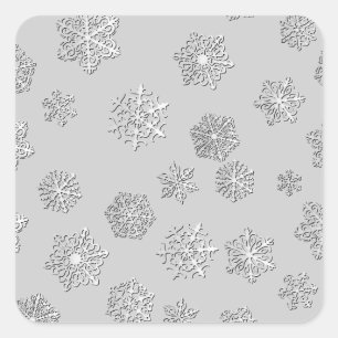 Silver 3-d snowflakes on a silver background square sticker
