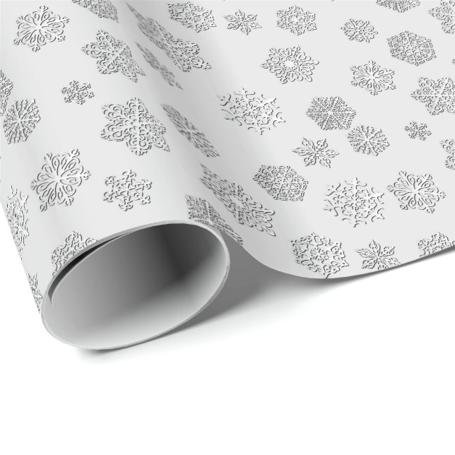 Silver 3-d snowflakes on a silver background wrapping paper (Roll Corner)
