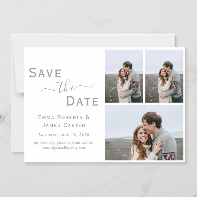 Silver 3 Photo Save the Date Magnet (Front)
