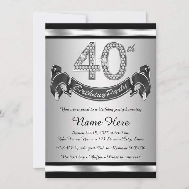 Silver 40th Birthday Party Invitation (Front)
