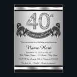 Silver 40th Birthday Party Invitation<br><div class="desc">Black and silver 40th birthday party invitation with diamond numbers and happy birthday banner on a silver and black background. This beautiful silver 40th birthday party invitation is easily customised for your event. You can change the background colour. This striking design works well for a man or woman. This is...</div>
