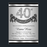 Silver 40th Birthday Party Invitation<br><div class="desc">Black and silver 40th birthday party invitation with diamond numbers and happy birthday banner on a silver and black background. This beautiful silver 40th birthday party invitation is easily customised for your event. You can change the background colour. This striking design works well for a man or woman. This is...</div>
