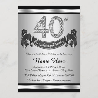 Silver 40th Birthday Party Invitation