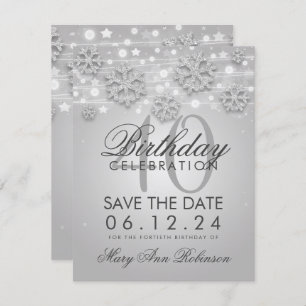 Silver 40th Birthday Save Date Winter Invitation