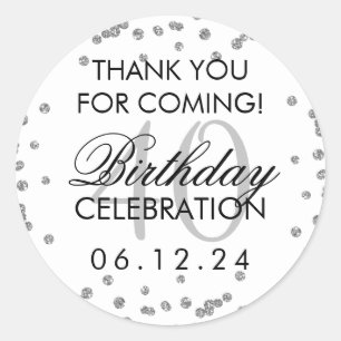 Silver 40th Birthday Thank You Glitter Confetti Classic Round Sticker