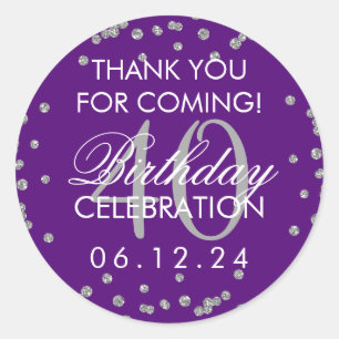 Silver 40th Birthday Thank You Glitter Confetti Classic Round Sticker