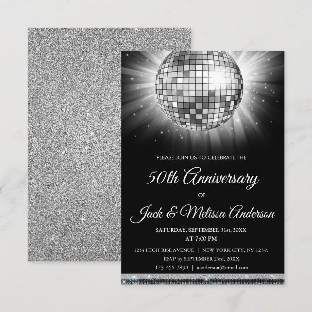 Silver 50th Anniversary Party Disco Ball Invitation (Front/Back)