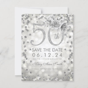 Silver 50th Birthday Glam Lights Save The Date
