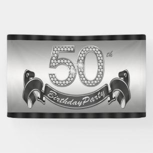 Silver 50th Birthday Party Banner