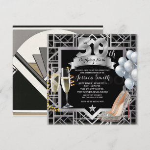 Silver 50th Birthday Party Champaign Glasses Invitation