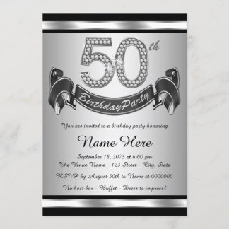 Silver 50th Birthday Party Invitation