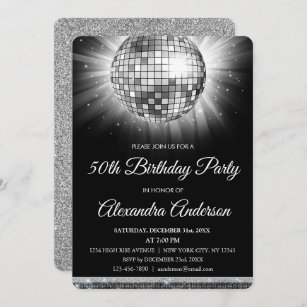 Silver 50th Birthday Party Silver Disco Ball Invitation