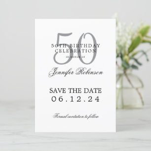 Silver 50th Birthday Save the Date Invitation