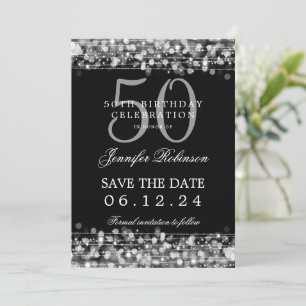 Silver 50th Birthday Save the Date w/ Details Invitation