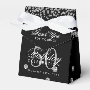 Silver 50th Birthday Thank You Confetti Black Favour Box