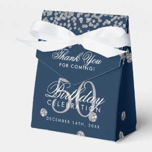 Silver 50th Birthday Thank You Confetti Navy Blue Favour Box