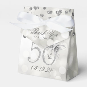 Silver 50th Birthday Thank You Floral Lights Favour Box