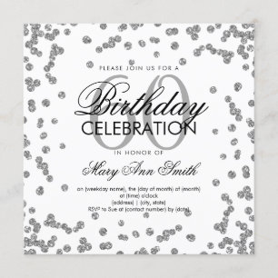 Silver 60th Birthday Elegant Glitter Confetti Invitation
