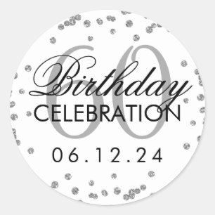 Silver 60th Birthday Faux Glitter Confetti Classic Round Sticker