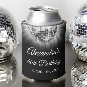 Silver 60th Birthday Party 70's Disco Ball Can Cooler