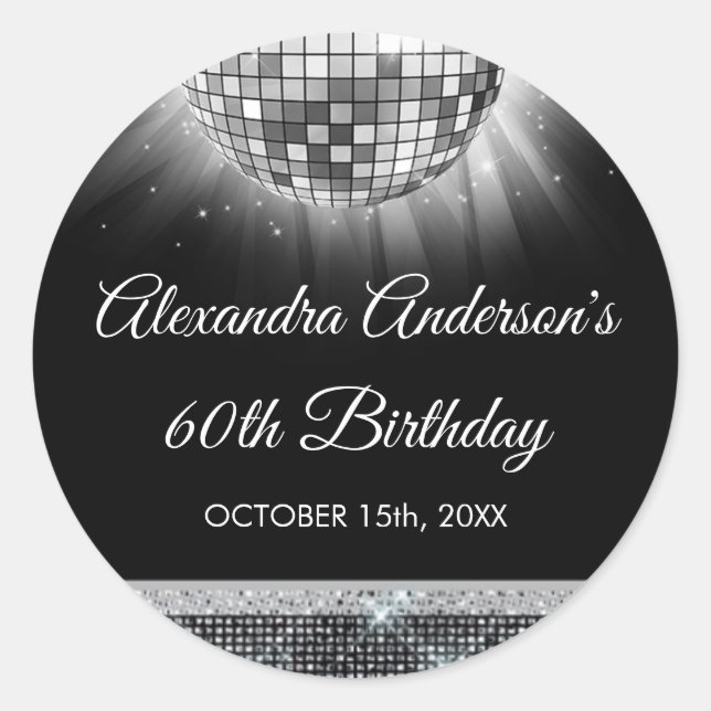 Silver 60th Birthday Party 70's Disco Ball Classic Round Sticker (Front)