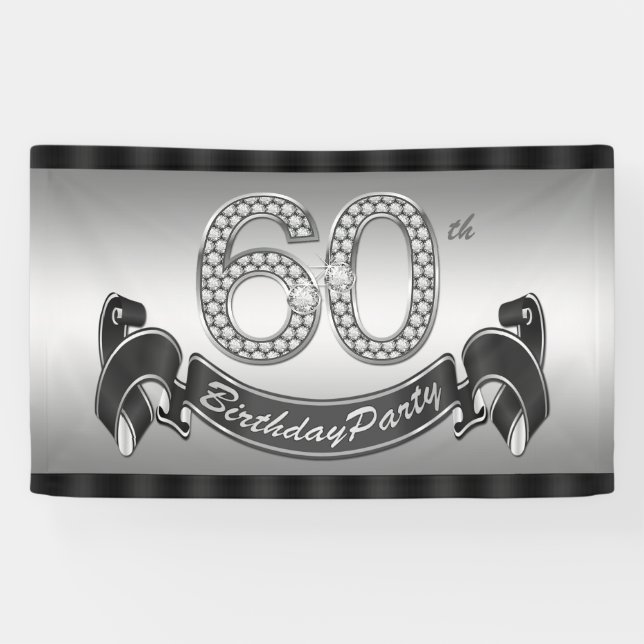 Silver 60th Birthday Party Banner (Horizontal)