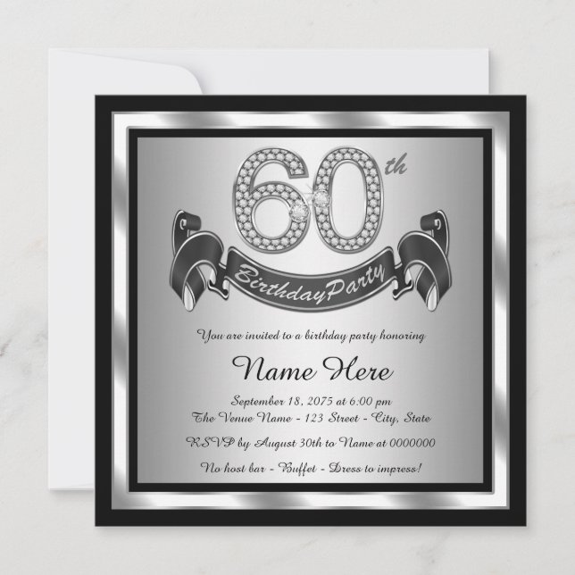 Silver 60th Birthday Party Invitation (Front)