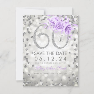 Silver 60th Birthday Purple Lights Save The Date