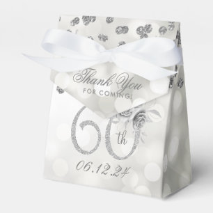 Silver 60th Birthday Thank You Floral Lights Favour Box
