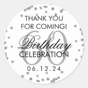 Silver 60th Birthday Thank You Glitter Confetti Classic Round Sticker