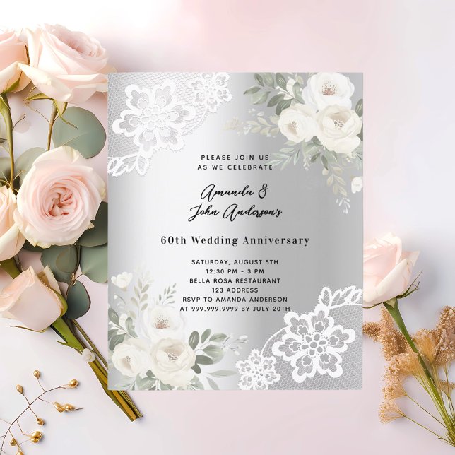 Silver 60th wedding anniversary invitation (Creator Uploaded)