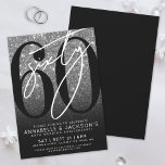 Silver 60th Wedding Anniversary Party Invitation<br><div class="desc">Celebrate sixty years of love with this modern 60th wedding anniversary invitation. The design features a sparkling faux silver glitter background layered behind a subtle black gradient, creating a glamourous look that evokes the traditional “diamond” theme. A large black "60" stretches across most of the card, with a handwritten script-style...</div>