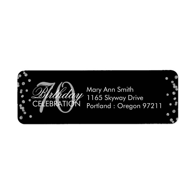 Silver 70th Birthday Glitter Confetti Black (Front)