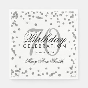 Silver 70th Birthday Glitter Confetti White Napkin