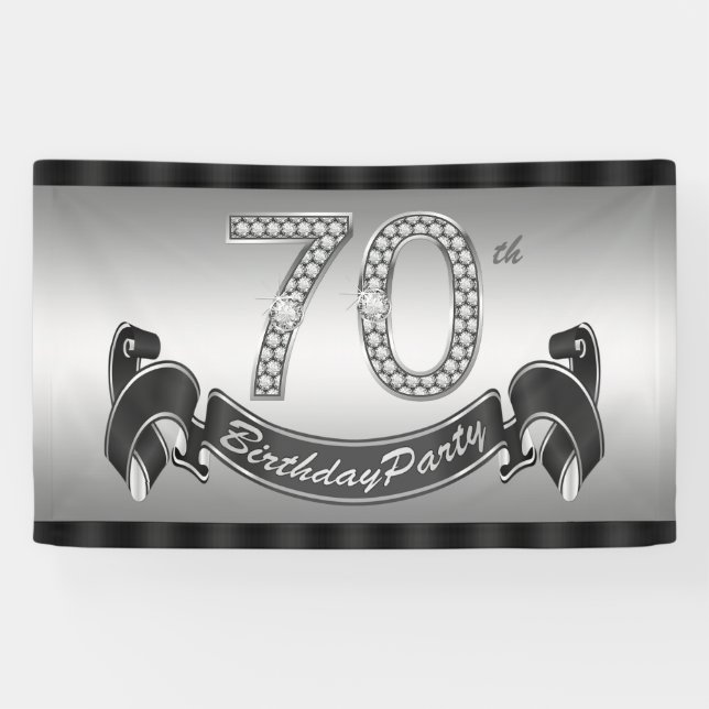 Silver 70th Birthday Party Banner (Horizontal)
