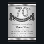 Silver 70th Birthday Party Invitation<br><div class="desc">Silver 70th birthday party invitation with diamond numbers and happy birthday banner on a silver and black background. This beautiful silver 70th birthday party invitation is easily customised for your event. You can change the background colour. This striking design works well for a man or woman. This is a printed...</div>
