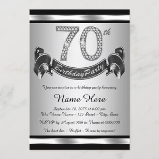 Silver 70th Birthday Party Invitation
