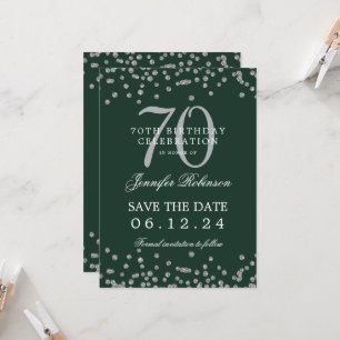 Silver 70th Birthday Save Date Details Green  Invitation