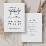 Silver 70th Birthday Save the Date Details Invitation<br><div class="desc">Elegant "70th Birthday Party" design with a formal typography script,  custom name and details text. Easy to use and easy to personalise. Order Today!</div>