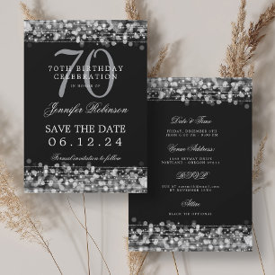 Silver 70th Birthday Save the Date w/ Details Invitation