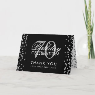 Silver 70th Birthday Thank you Confetti Black Card