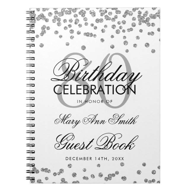 Silver 80th Birthday Guest Book Confetti (Front)