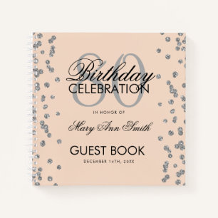 Silver 80th Birthday Guestbook Confetti Blush Pink Notebook