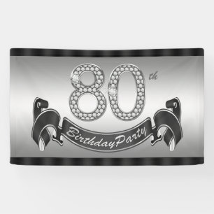 Silver 80th Birthday Party Banner