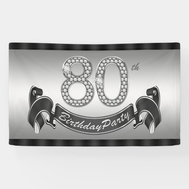 Silver 80th Birthday Party Banner (Horizontal)