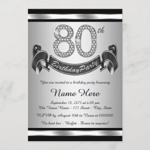 Silver 80th Birthday Party Invitation