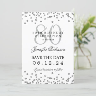 Silver 80th Birthday Save Date Details Invitation