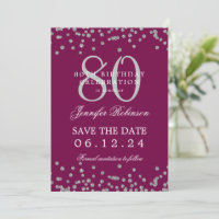 Silver 80th Birthday Save Date Details Magenta