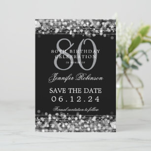 Silver 80th Birthday Save the Date Invitation