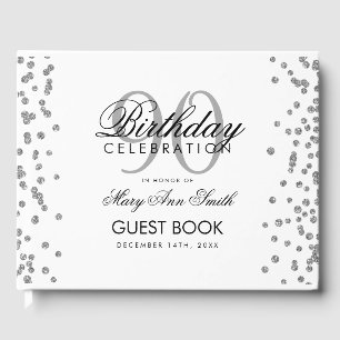 Silver 90th Birthday Glitter Confetti Guest Book